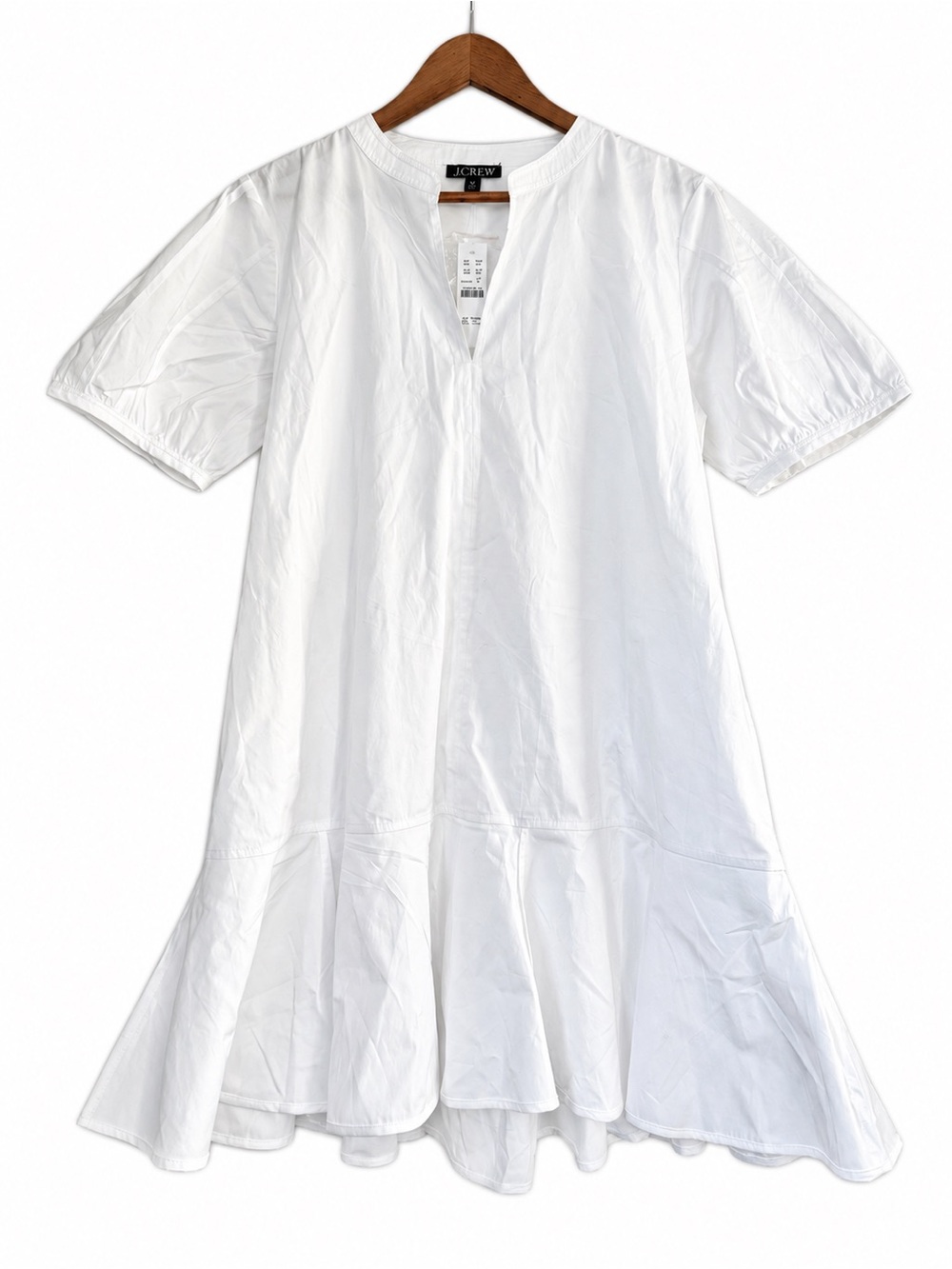 J.Crew Delilah Dress White Cotton Poplin Puff Sleeve Ruffle Hem M NWT